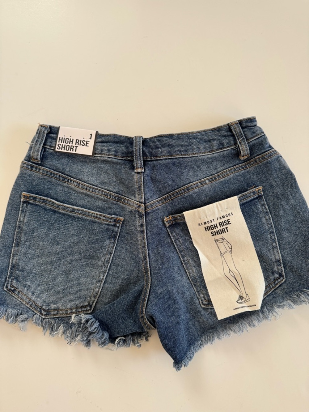 Frayed Hem Distressed Denim Shorts - Blue 1 - Picture 6 of 6